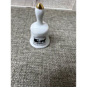 Pennsylvania Dutch Country Ceramic Bell Souvenir White With Gold Accent 2 in